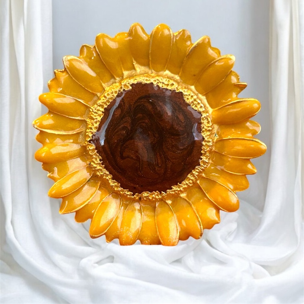 Vintage Enamel Sunflower Brooch